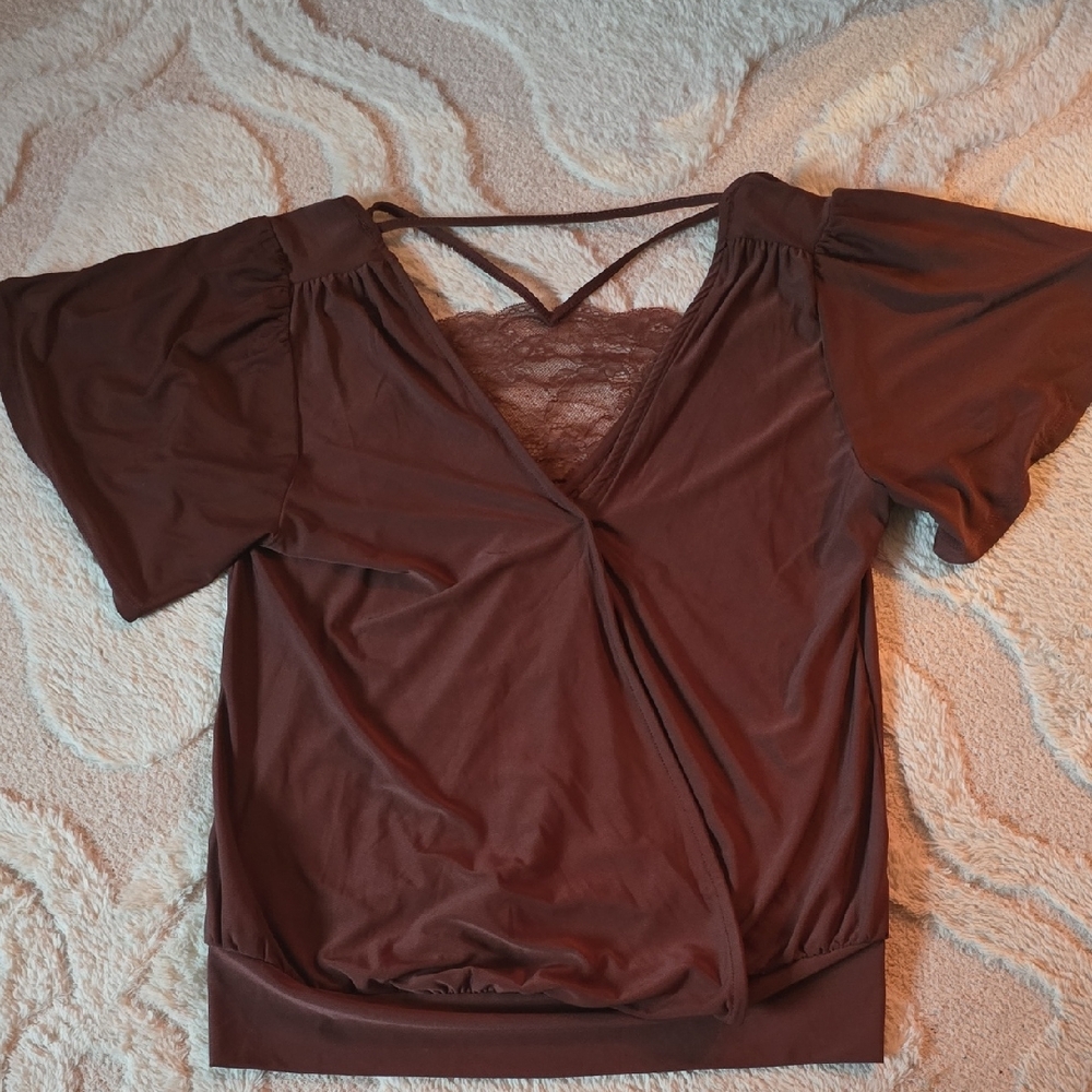 Daytrip Chocolate Brown Blouse with Lace Detail ...